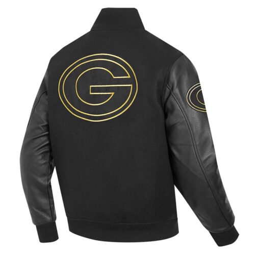 Green Bay Packers Full-Zip Black Varsity Jacket - Image 2