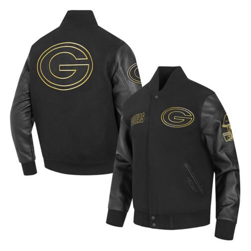 Green Bay Packers Full-Zip Black Varsity Jacket - Image 3