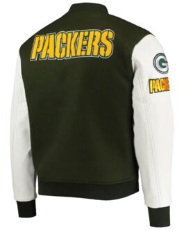Green Bay Packers Logo Green and White Varsity Jacket
