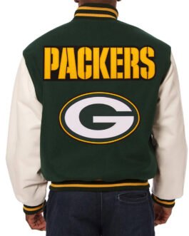 Green Bay Packers Green and White Varsity Jacket