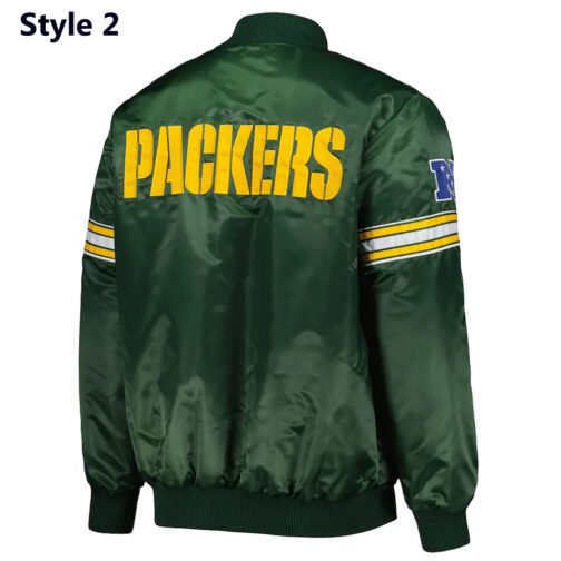 Green Bay Packers Striped Green Satin Jacket - Image 5