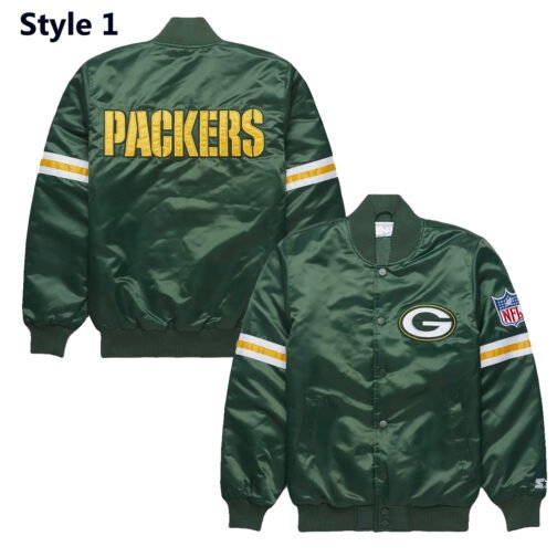 Green Bay Packers Striped Green Satin Jacket - Image 7