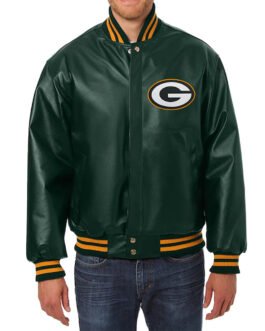 Green Bay Packers Bomber Varsity Green Leather Jacket
