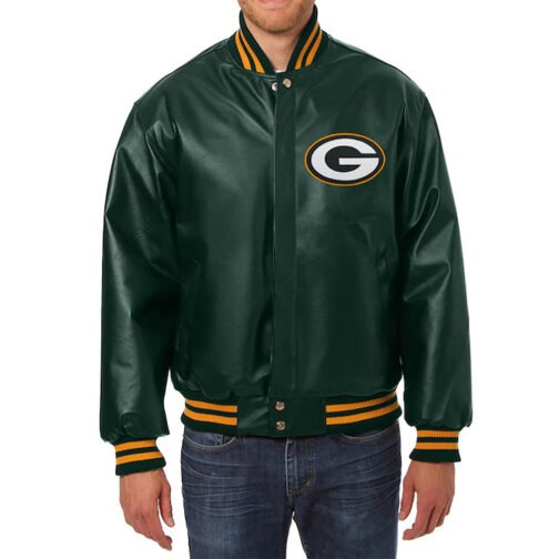Green Bay Packers Bomber Varsity Green Leather Jacket