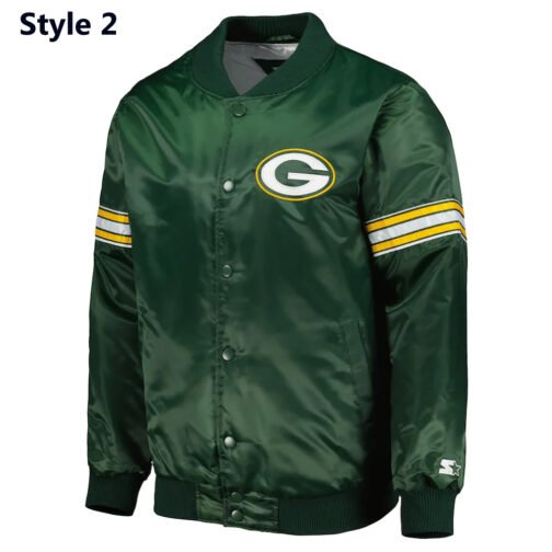 Green Bay Packers Striped Green Satin Jacket - Image 2