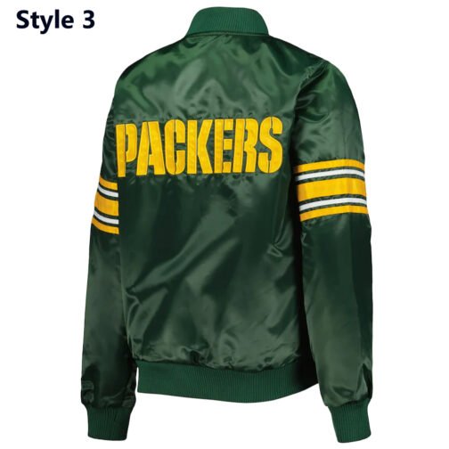 Green Bay Packers Striped Green Satin Jacket - Image 6