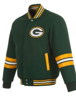 Green Bay Packers Striped Green Varsity Wool Jacket