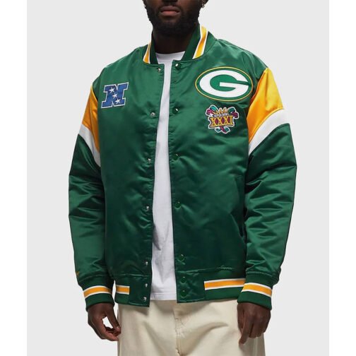 Green Bay Packers Heavyweight Green Satin Jacket - Image 2
