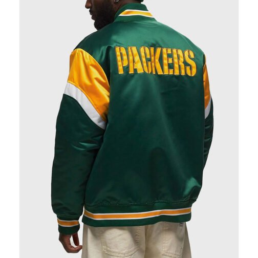 Green Bay Packers Heavyweight Green Satin Jacket - Image 3