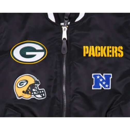 Green Bay Packers Black Bomber MA-1 Jacket - Image 7