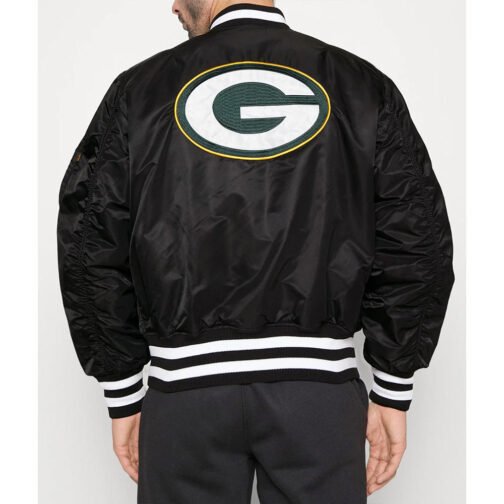 Green Bay Packers Black Bomber MA-1 Jacket - Image 4