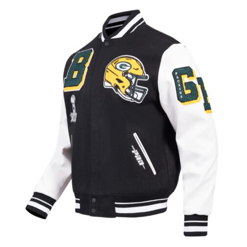 Green Bay Packers Mashup Rib Varsity Wool/Leather Jacket - Image 3