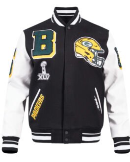 Green Bay Packers Mashup Rib Varsity Wool/Leather Jacket