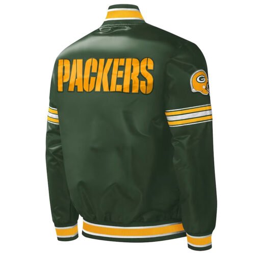Green Bay Packers Midfield Varsity Green Satin Jacket - Image 2