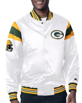 Green Bay Packers Midweight White Satin Jacket