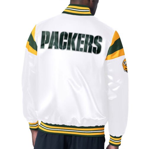 Green Bay Packers Midweight White Satin Jacket - Image 2