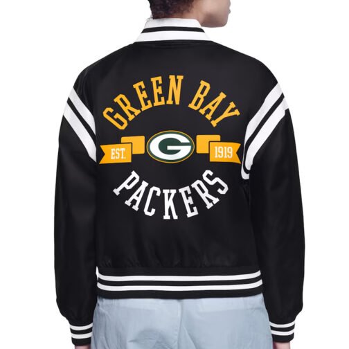 Green Bay Packers Printed Logo Varsity Satin Jacket - Image 3