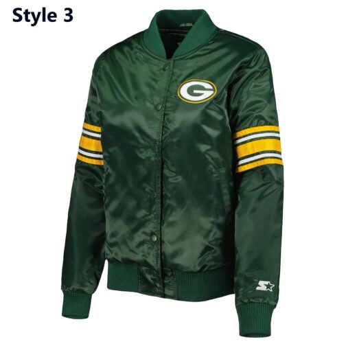 Green Bay Packers Striped Green Satin Jacket - Image 3
