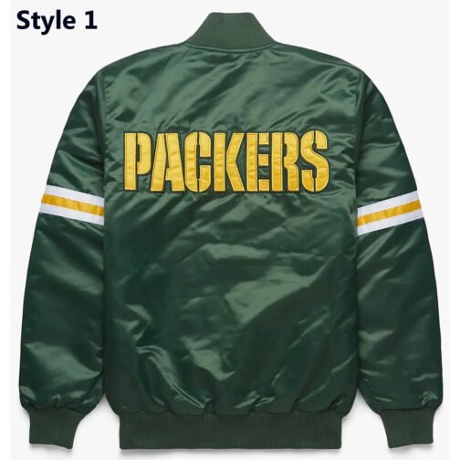 Green Bay Packers Striped Green Satin Jacket - Image 4