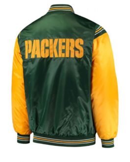 Starter Green Bay Packers Yellow and Green Satin Jacket