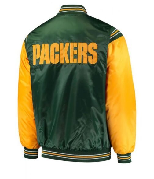 Starter Green Bay Packers Yellow and Green Satin Jacket - Image 2
