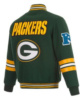 Green Bay Packers Striped Green Varsity Wool Jacket