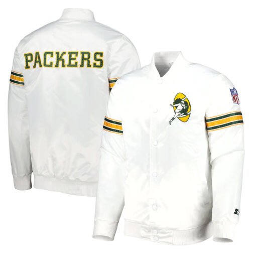 Green Bay Packers The Power Forward Satin White Jacket - Image 5