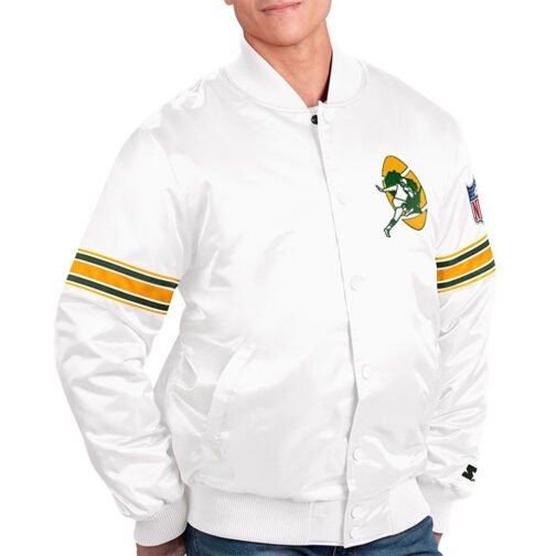 Green Bay Packers The Power Forward Satin White Jacket - Image 3