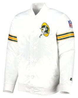 Green Bay Packers The Power Forward Satin White Jacket