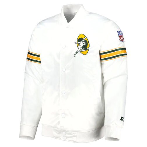 Green Bay Packers The Power Forward Satin White Jacket