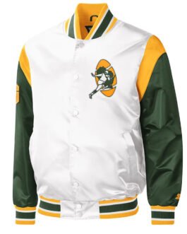 Throwback Warm Up Pitch Green Bay Packers Varsity Satin Jacket