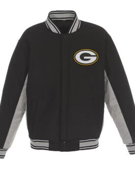 Green Bay Packers Black and Gray Varsity Wool Jacket