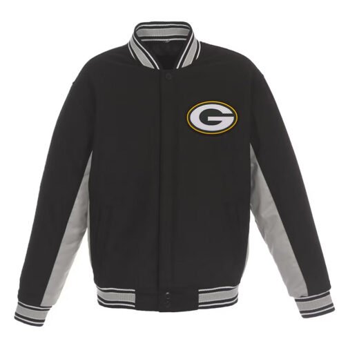 Green Bay Packers Black and Gray Varsity Wool Jacket