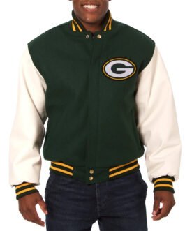 Green Bay Packers Green and White Varsity Jacket
