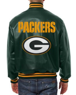 Green Bay Packers Bomber Varsity Green Leather Jacket