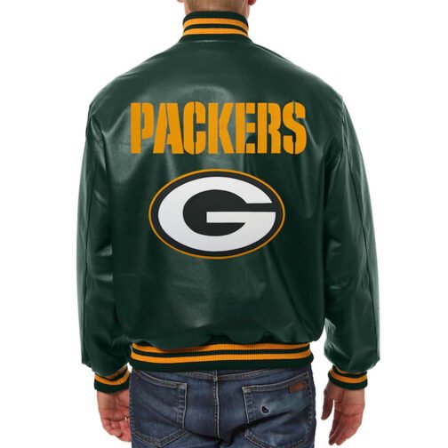 Green Bay Packers Bomber Varsity Green Leather Jacket - Image 2