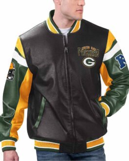 Green Bay Packers Black Varsity Full-Zip Leather Jacket