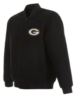 Varsity Green Bay Packers Black Wool Jacket