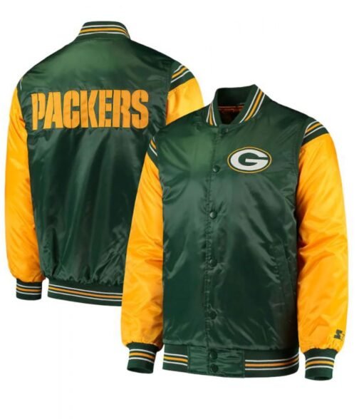 Starter Green Bay Packers Yellow and Green Satin Jacket - Image 3