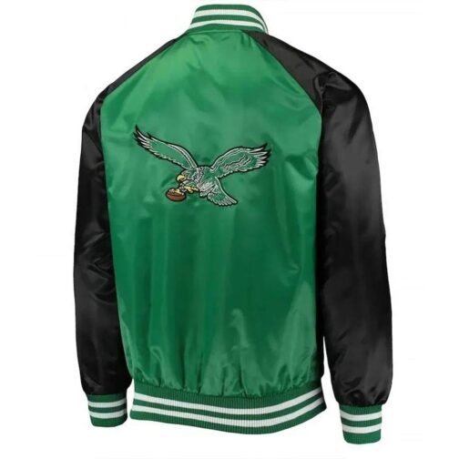 Philadelphia Eagles Lead Off Green/Black Satin Jacket - Image 2