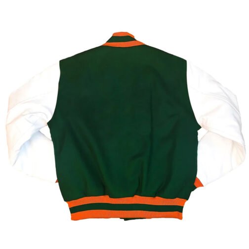 Green/White FAMU Varsity Wool and Leather Jacket - Image 2