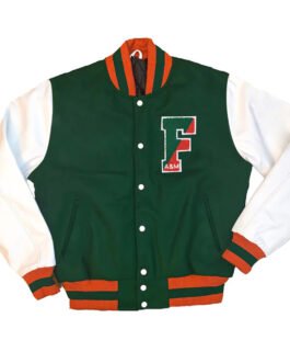 Green/White FAMU Varsity Wool and Leather Jacket