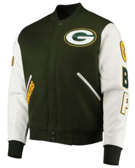 Green Bay Packers Logo Green and White Varsity Jacket