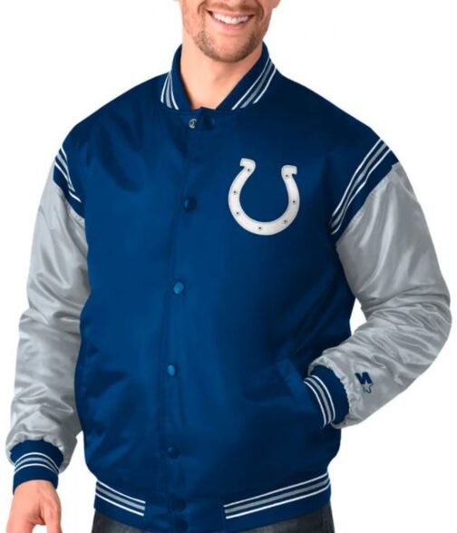 Indianapolis Colts Starter Satin Grey and Blue Jacket - Image 4