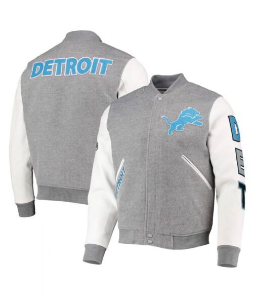 Varsity Detroit Lions Grey and White Jacket - Image 3