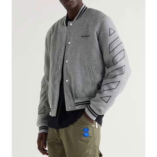 Grey Off White Varsity Wool Jacket - Image 2