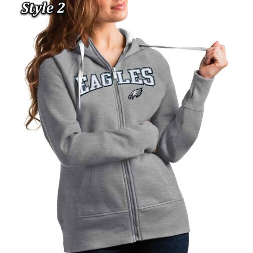 Antigua Victory Philadelphia Eagles Full-Zip Fleece Hoodie - Image 3