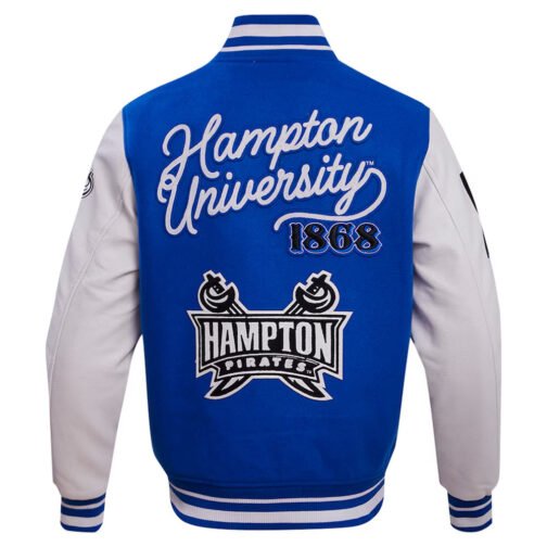 Hampton Pirates HBCU Royal and White Varsity Jacket - Image 2