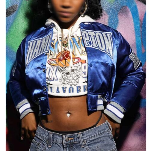 Women’s Hampton University Royal Satin Jacket - Image 3