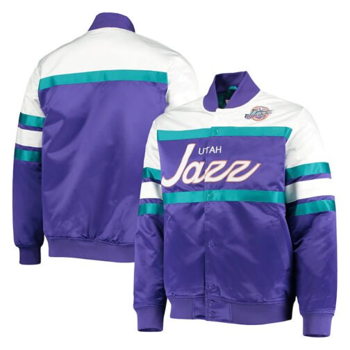 Hardwood Classics Utah Jazz Purple/White Satin Jacket - Image 3